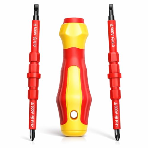 Insulated Screwdriver Set for Electricians – Ergonomic Handle, Magnetized Tips, Durable for Electrical Work, Receptacle & Outlet Screwdriver, Multi-Tool (3 in 1)