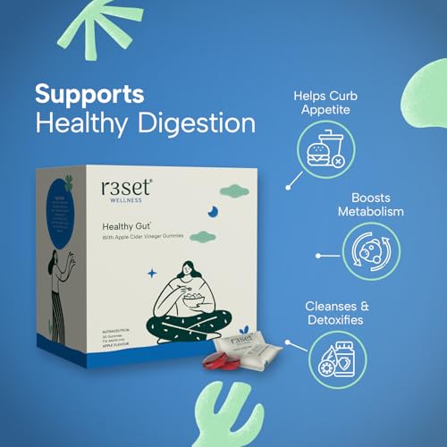 Image of R3SET Apple Cider Vinegar Gummies | Daily Support for Weight Gain, Bloating, Poor Digestion & High Blood Sugar | No Harsh Vinegar Taste | ACV with Beetroot, Pomegranate Extract & Folate - 30 Gummies