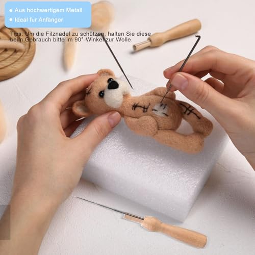 Megcdtr Filznadeln Set 60-teilig für Trockenfilzen mit Holzgriff und Aufbewahrung – Bild 3