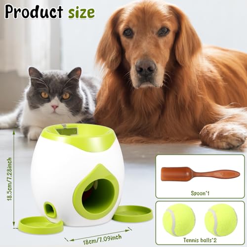 KEGAJEGA Ballwurfmaschine Hund mit 2 Tennisbälle Hunde 2 Tabletts 1 Löffel Automatischer Ballwerfer ABS Tennis Ballmaschine Hund Ball Wurfgerät für den Innen- Außenbereich (Grün)