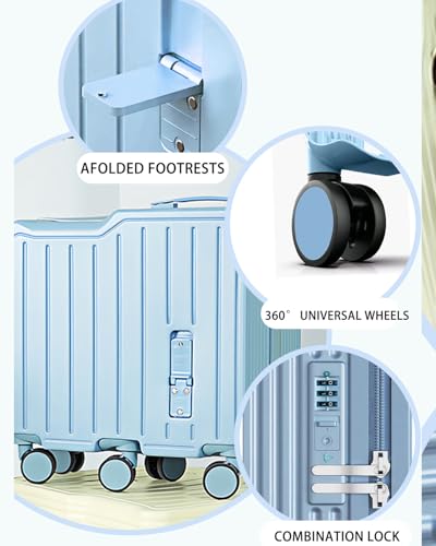 20" Ride-On Suitcase for Kids, Ride on Kids Luggage Six Wheels Suitcase with Spinner Wheels Ride on Toddler Luggage Travel Rolling Suitcases for Boys Girls (White)4