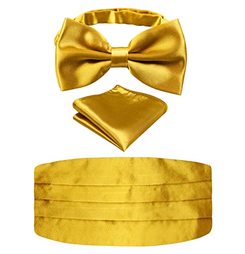 Image of Alizeal Mens Multicolored Silk Solid Cummerbund Bow Tie Set