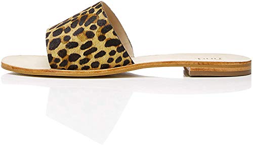 find. Simple Slide Leather Sandalias con Punta Abierta, Marrón Leopard, 41 EU