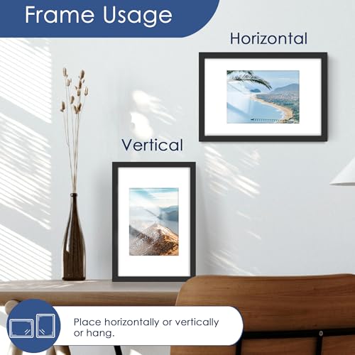 PEALSN 8x12 Picture Frame Set of 6, Display Pictures 6 x 8 with Mat or 8 x 12 Without Mat for Wall Mounting or Table Top Display, Photo Frames Collage for Wall Decor, Black - Thumbnail 6