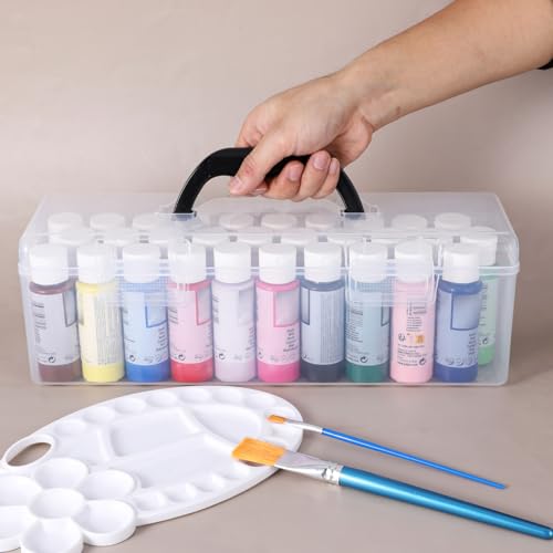 Image of 2 Pcs Acrylic Paint Organizer Boxes with Handle, Paint Storage Box, Portable Clear Empty Craft Storage, 30 Bottles Capacity Acrylic Paints Organizer for 2 fl. oz Bottles