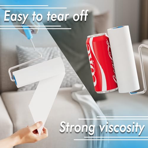 Image of Large Surface Extra Sticky Lint Roller 6.3'', 444 Sheets Long Handle Pet Hair Removal, Dog and Cat Lint Remover for Clothes, Furniture, Carpet