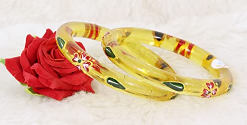 Image of NMII Traditional Glass With Diamond Cutting Pattern Glossy Finished Stylish Kada Set For Women And Girls | Crystal Glass Kada Bangles Set For Wedding, Festive