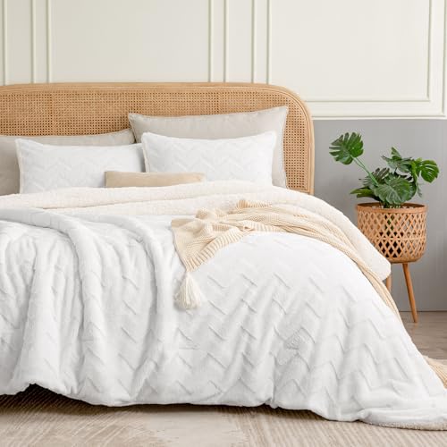 Image of BEDELITE Fluffy Sherpa King Comforter Set,White | Super Soft & Warm Fleece Bedding, Luxury Fuzzy Comforter for Winter, Heavy Plush Bedding Set,2 Pillowcases