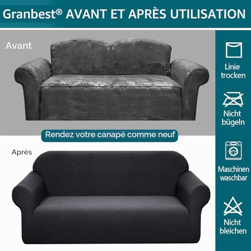 Housse de canapé extensible jacquard noir 3 places imperméable - 6