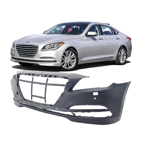 Image of FitParts Compatible with Hyundai Genesis 2015-2017 Front Bumper Cover | Primed, With Parking Sensor Holes, With Washer Holes, With Park Aid & Headlght Washer Holes, OEM 86540B1200, HY1000208