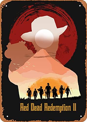 Cartel de pared vintage de hojalata  Diseño plano Red Dead Redemption II póster de metal de 12 x 8 pulgadas para el hogar, bar, hombre, cueva,