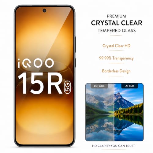 Image of ArmourPro 3D Borderless Tempered Glass for iQOO 15R, HD Clear Curved Edge to Edge Screen Protector, 9H Hardness, Oleophobic Coating, Case Friendly | Pack of 1