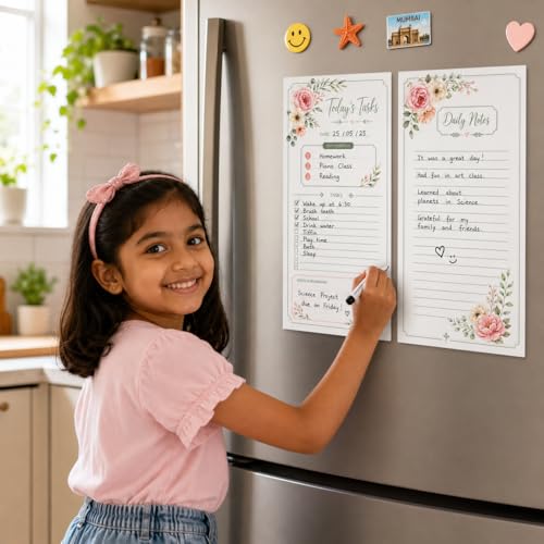 Image of Zesta Vinyl Magnetic Planner for Fridge | Cute Weekly Planner /Meal Planner with Marker | Rewritable Magnetic White Board for Fridge (Harry Potter 11X11 Inches) (Floral (Pack of 2)