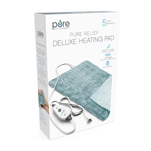 Pure Enrichment® Purerelief™ Deluxe Heating Pad (12" X 24"), Full Body Therapy Pad With 4 Instaheat™ Settings, Soft Machine-Washable Microplush Fabric And 2-Hour Auto Safety Shut-Off (Sea Glass) #TOP5
