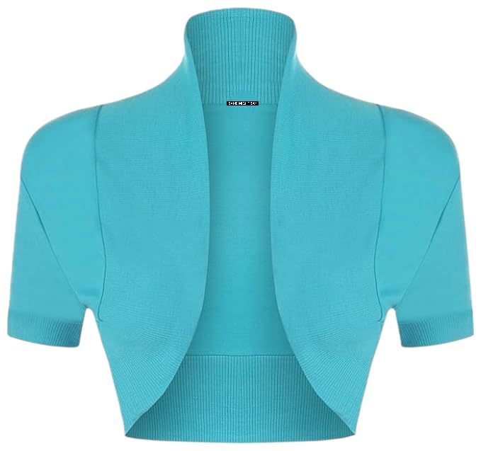 New Women's Ribbed Short Sleeve Open Front Plain Bolero Cropped Shrug Top Cardigan4