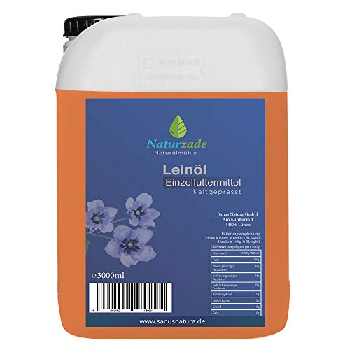 Naturzade Leinöl 3 Liter Premium Qualität 100{71ee612a7cb5b2b6f6ca9f761aff3e325c10cdfc4b6ee7f1508ec5d273407efa} rein, kaltgepresst für Pferde & Hunde