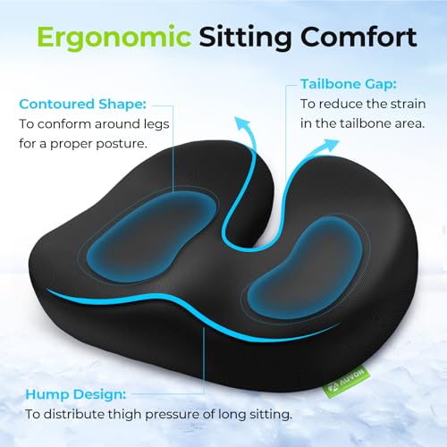 Auvon SO7632 Multi-Layer Gel Cushion For Ideal Support And Softness, Pressure Relief Cooling Memory Foam Coccyx Cushion For Sciatica And Tailbone Pain Relief, Anti-Slip Back Relief Cushion For Office, Car thumb #3