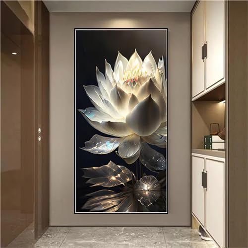 Kit Peinture Diamant Lotus Blanc Grand Format Décoration Salon