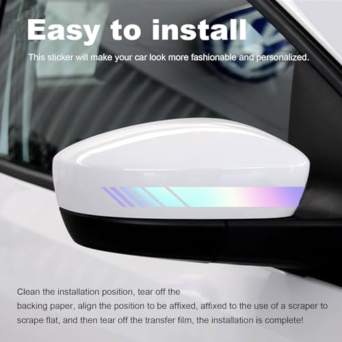 Image of Augeny 2 PCS Car Rear View Mirror Stickers, Waterproof Vinyl Auto Side Rearview Mirror Stripes, Universal Reflective Anti-Collision Striped Warning Decal for Most Vehicles (Colorful)