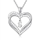 Women Necklace Streling Silver Double Heart Pendant Alphabet Latter Initial S Name Necklace Birthday Christmas Jewelry Gifts for Teen Girls Her Wife