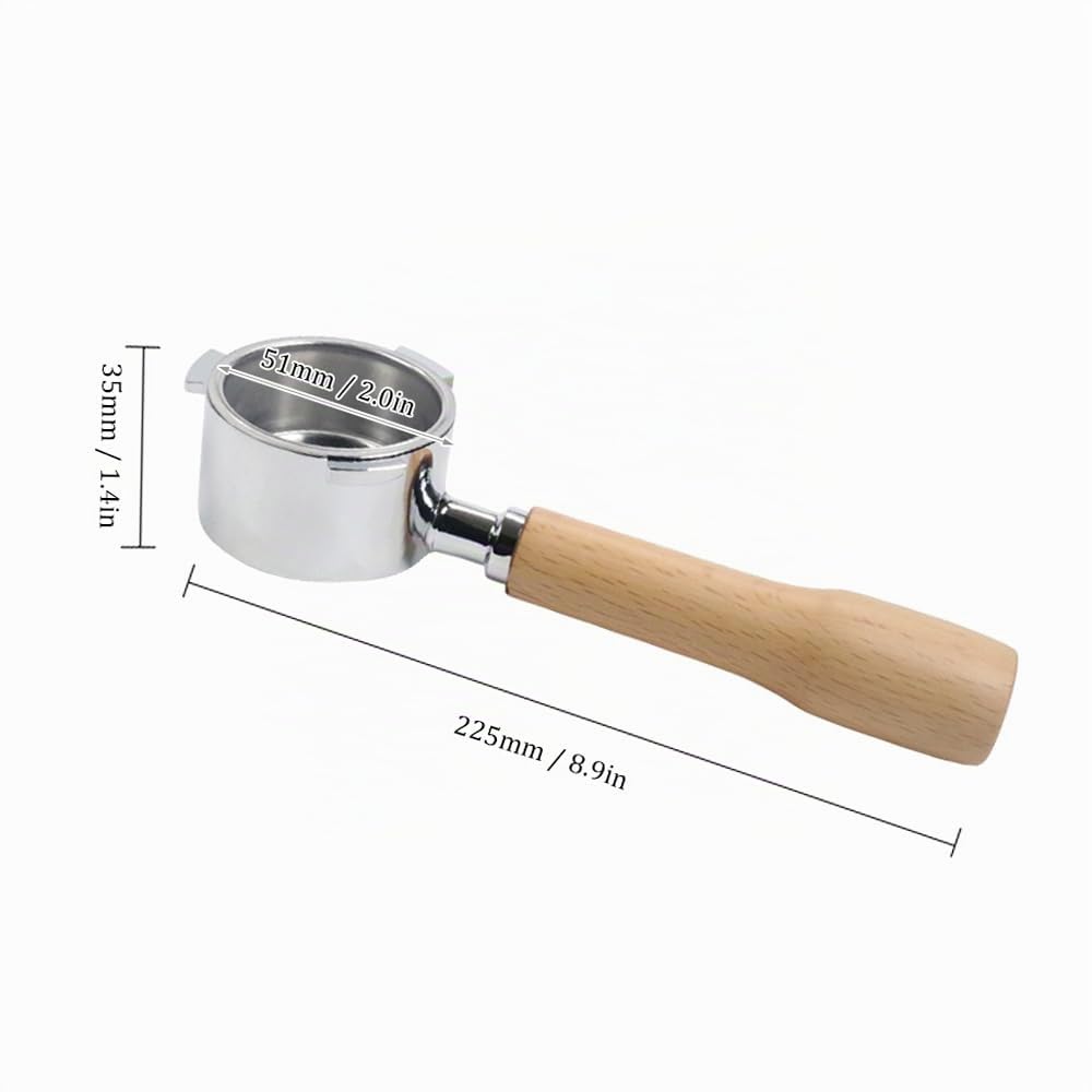 Portafiltro senza fondo da 51 mm, con filtro e manico in legno, ricambio per utensili per macchina da caffè EC680 EC685, filtro in lega riutilizzabile, accessori per l'estrazione del