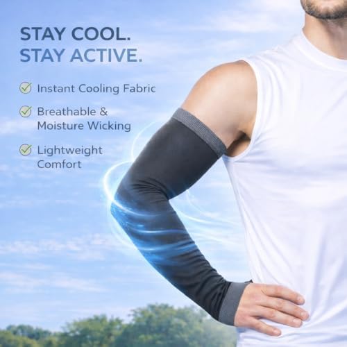 Image of PulGos UV Protection Arm Sleeves with Thumb Holes, Nylon Sun Protection Hand Cover for Running and Cycling, Unisex