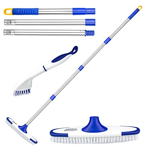 Ittaho Floor Scrub Brush With Long Handle - 53 Inch Deck Brush,Grout Cleaner Brush And Small Cleaning Brush Set For Scrubbing Tile Marble Stone Bathroom Patio Garage Deck Floor Brush Cleaning thumb #7