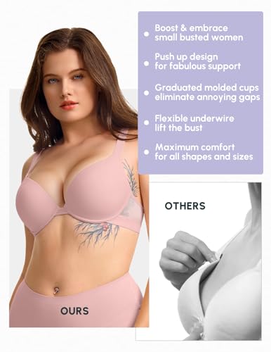 Image of FallSweet Push Up T Shirt Bra for Small Chested Women Underwire Plunge Padded Add Two Cup Bra