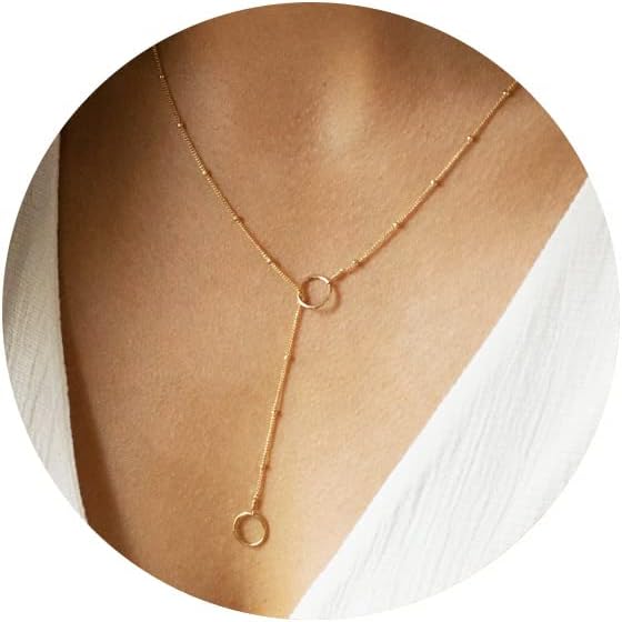 FUNEIA Long Gold Necklace for Women 14K Gold Plated Dainty Lariat Y Necklaces Pearl Heart Beads Cubic Zirconia Diamond Pendant Drop Necklace for Women Fashion Jewelry Gifts