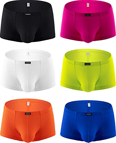 Ikingsky Men's Silky Boxer Briefs Soft Bulge Shorts Underwear Sexy Low Rise Trunk Under Panties For Men (Large, 6 Pack) #TOP21