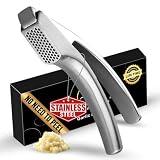 Lifetime Replacement Garlic Press Stainless Steel No Need to Peel, Detachable Handle for Fine Mincing-Premium Garlic Mincer Tool, Rust-Proof, Easy to Clean, Dishwasher Safe Garlic Crusher