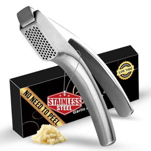 Lifetime Replacement Garlic Press Stainless Steel No Need to Peel, Detachable Handle for Fine...