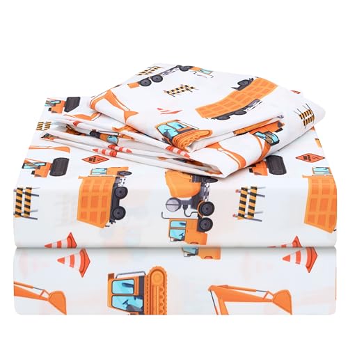 Image of Joiedomi Kids Twin Sheet Set Construction Vehicle - 3 Piece Soft Microfiber Bed Sheets - Deep Pocket Wrinkle Free, Cozy Toddler Bedding Set, Fade Resistant Breathable for Boys Girls Teens