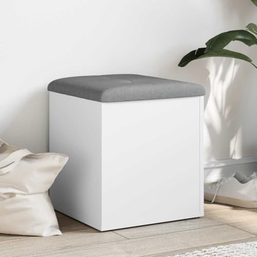 Banc de rangement blanc en bois 42x42x45cm avec coussin amovible et grand coffre intérieur