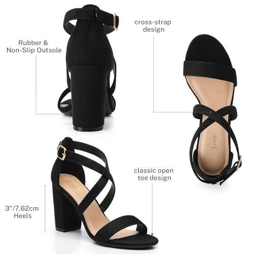 Image of Trary Women's Block Chunky Heel Sandals for Women Open Toe Adjustable Cross Ankle Strap Dress Shoes Walking Wedding Evening Bridal Heels
