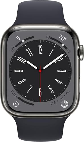 Image of Apple Watch Series 8 (GPS+Cellular, 45mm) - Graphite Stainless Steel Case with Midnight Sport Band, M /L (Renewed)