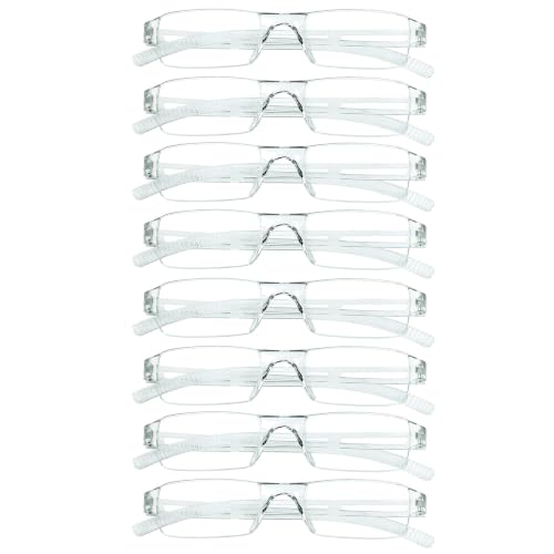 Image of VisionGlobal 8 Pairs Reading Glasses, Blue Light Blocking Glasses, Computer Reading Glasses for Women and Men, Fashion Square Eyewear Frame (8 Clear,+1.50 Magnification)