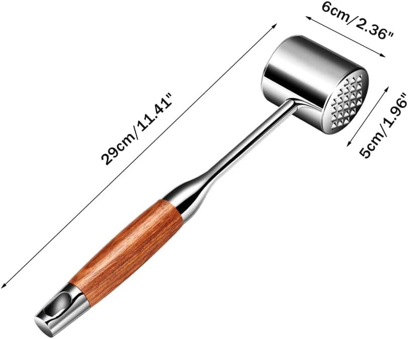 Meat Tenderizer Mallet, 304 Stainless Steel Dual-Sided Heavy Duty Meat Hammer with Comfortable Rosewood Handle for Steak Chicken Fish Maximize Food Flavor