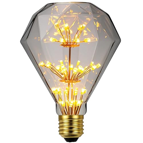 TIANFAN Bombilla LED vintage, RGB, fuegos artificiales, decorativa, luz cálida, E27, 220/240 V, cristal E27 (G95 diamante)