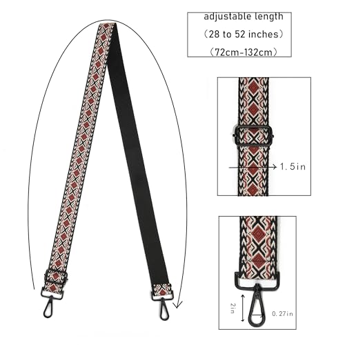 Image of Crossbody Straps for Purses Silver Hardware Purse Strap Wide Shoulder Strap Adjustable Replacement,Retro Jacquard Embroidery for Shoulder Bags, Canvas Tote Handbags