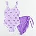 Girls One Piece Swimsuits Ruffle Cute Graphic Summer Swimwear with with Beach Coverups Wrap Skirt Bathing Suit for 4-7 Years