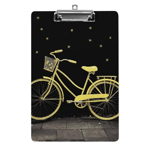 Porte-bloc A4 en acrylique jaune avec imprimé vélo et clip profil bas pour document