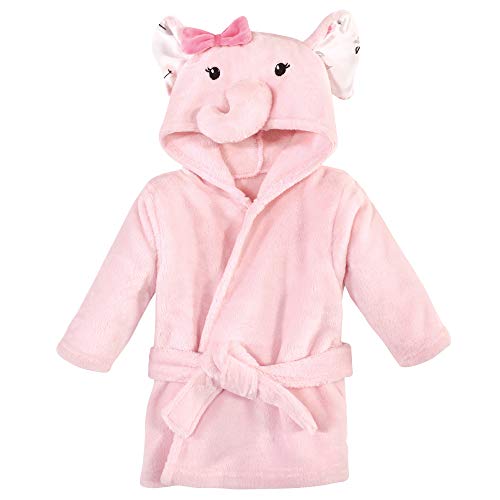 Hudson Baby Unisex Baby Plush Animal Face Bathrobe, Pink Floral Elephant, 0-9 Months