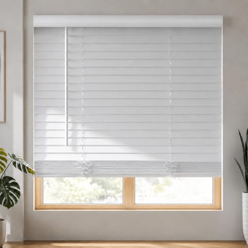MYshade 2" Cordless Faux Wood Blinds, 72" W x 48" H, Slat Horizontal Blinds with Crown Valance, Room Darkening, Moisture Resistant, Window Blinds for Home Interior, White