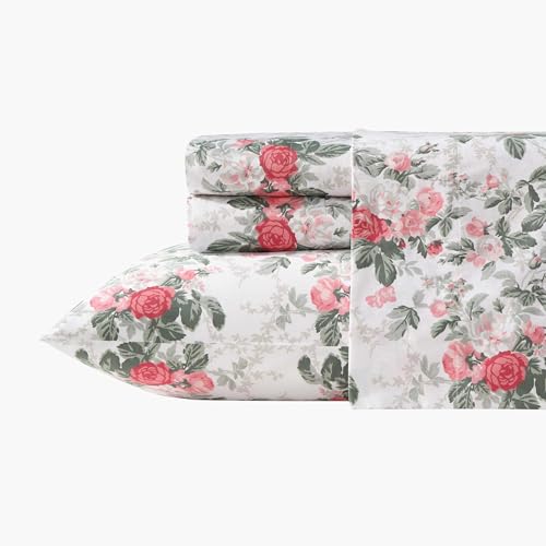 Image of Laura Ashley - Full Sheet Set, Buttery-Soft Bed Sheets with a Naturally Silky Smooth Cotton Sateen Lightweight Feel - Matching Pillowcases & Fitted Sheet (Bettinas Blooms Red)