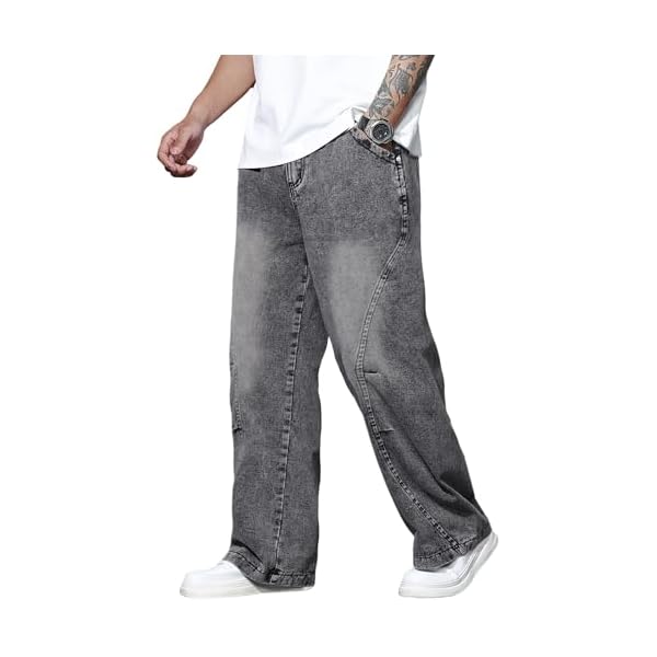 Men’s Baggy Jeans Wide Leg Hip Hop Pants Irregular Sutures Loose Fit Trousers Streetwear