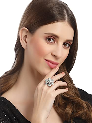 Image of Karatcart Platinum Plated Elegant Austrian Crystal Adjustable Leaf Ring for Women and Girls