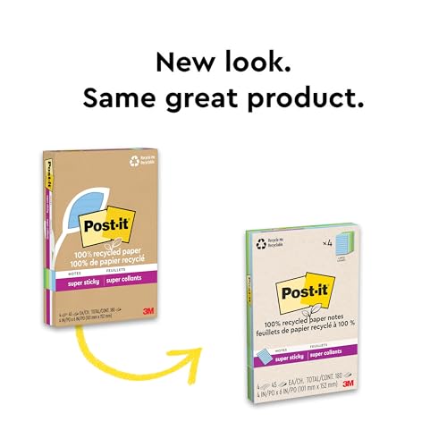 Post-it 100% Recycled Super Sticky Notes, 3 x 3 in, Pastels, 6 Lined Pads | School Supplies and Office Products, 2X the Sticking Power - image 8