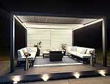 PURPLE LEAF LED Louvered Pergola 94AS 12'x 16' Full Aluminum Frame and Adjustable Roof Integrated Strip Lights for Outdoor Deck Garden Patio Gray Hardtop Gazebo Pergola
