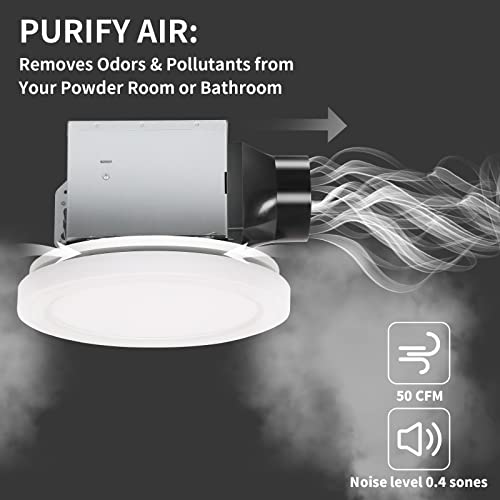 Hykolity Bathroom Exhaust Ventilation Fan With Led Light (Dimmable 24W 3Cct) And Nightlight(3W 2000K), 50 Cfm,0.4 Sones, White, For Bathroom And Home #TOP5